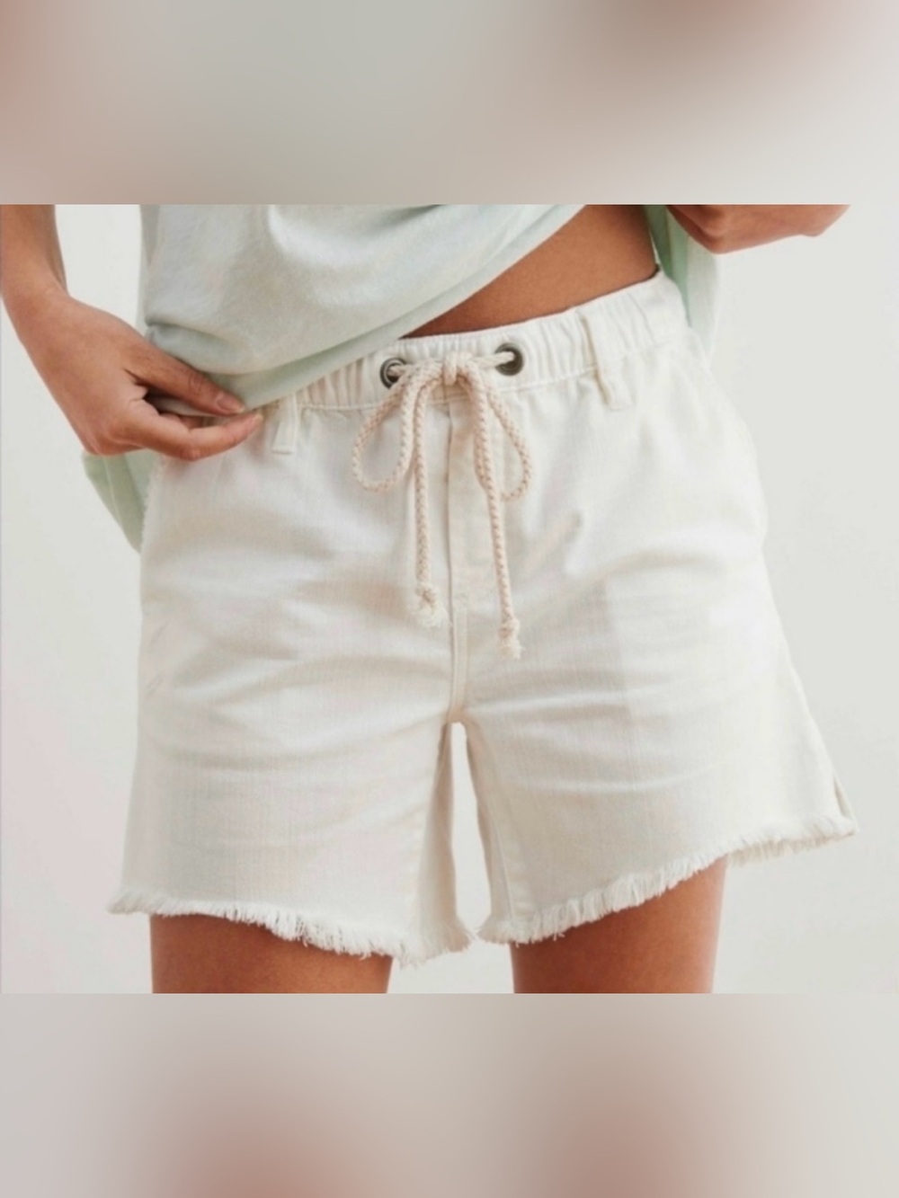aerie Drawstring Frayed Hem White Shorts Women’s‎ Size XS